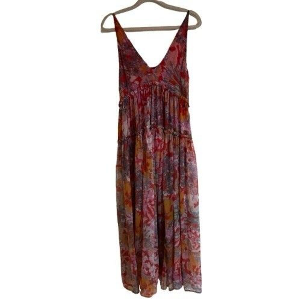 Free People Juliana Max Dress Womens XS Cherry Floral Art Tiered Chiffon Boho